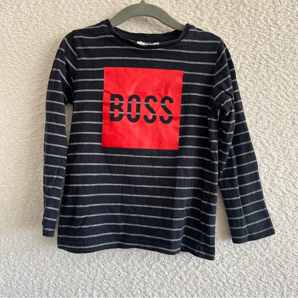 Hugo‎ Boss Kids Black & White Red Stripe Long Sleeve Shirt Size 4